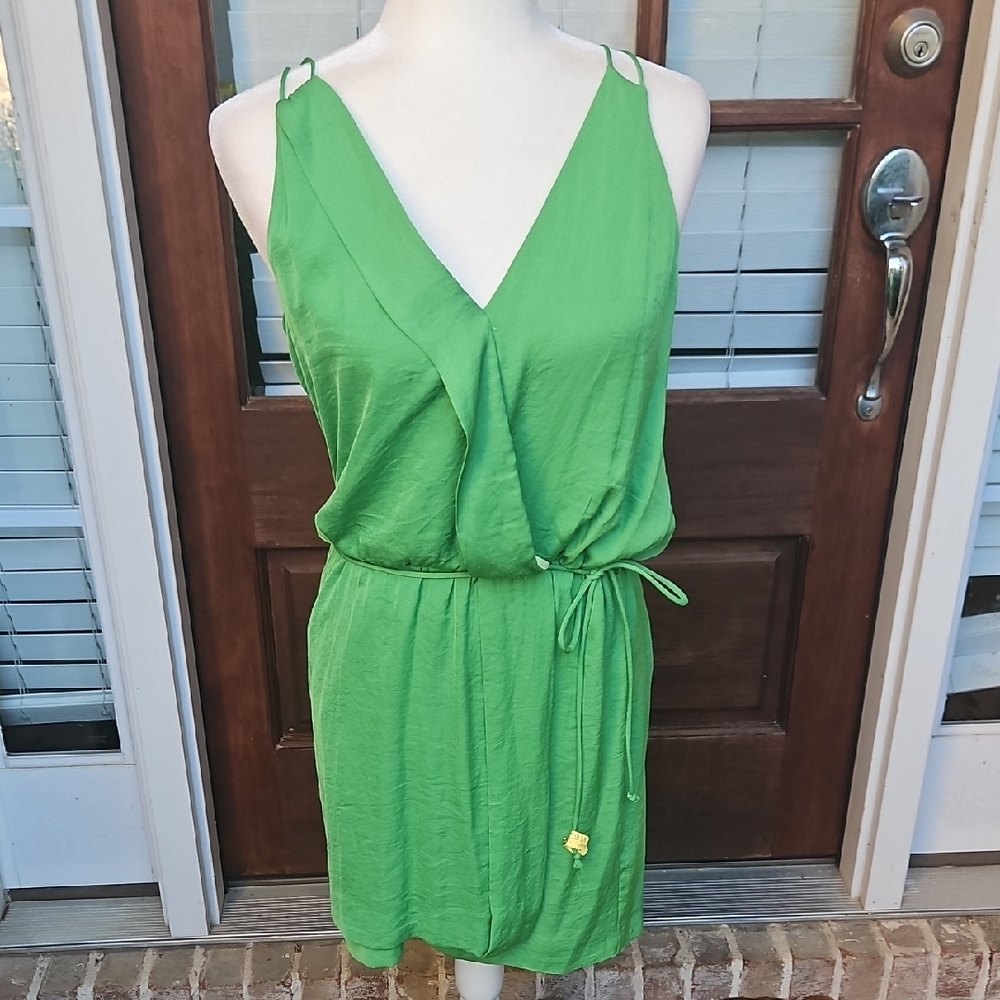 Zara Womens Satin Effect Mini Faux Wrap Dress Spaghetti Tie Waist Green